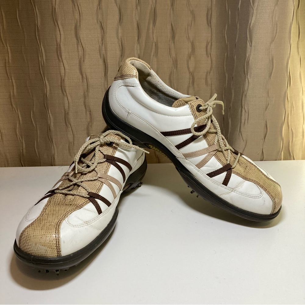 Ecco Golf Women's 40 US 9 Tan Brown White Lace Up Soft Spikes